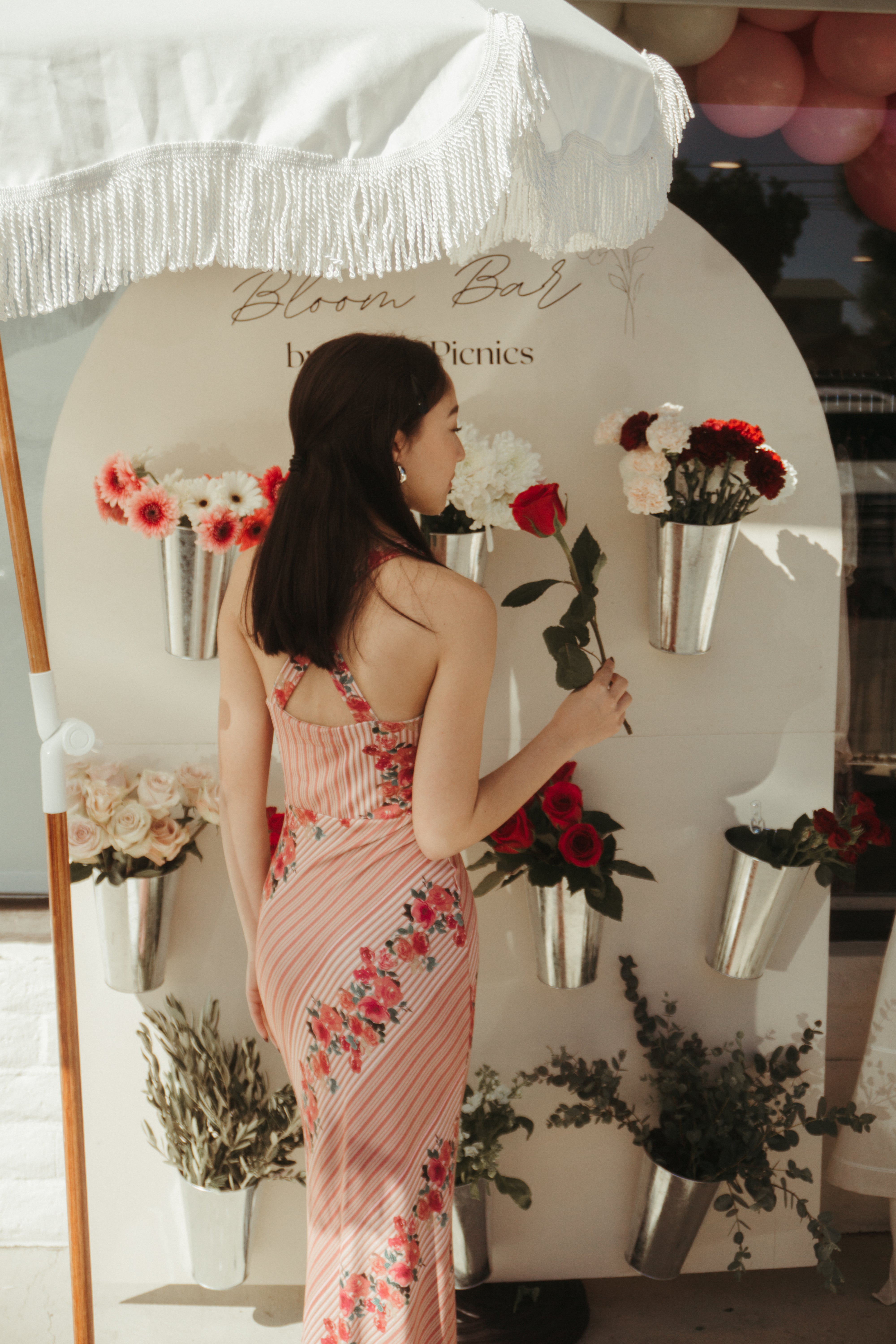 Amara Striped Rose Print Maxi Dress